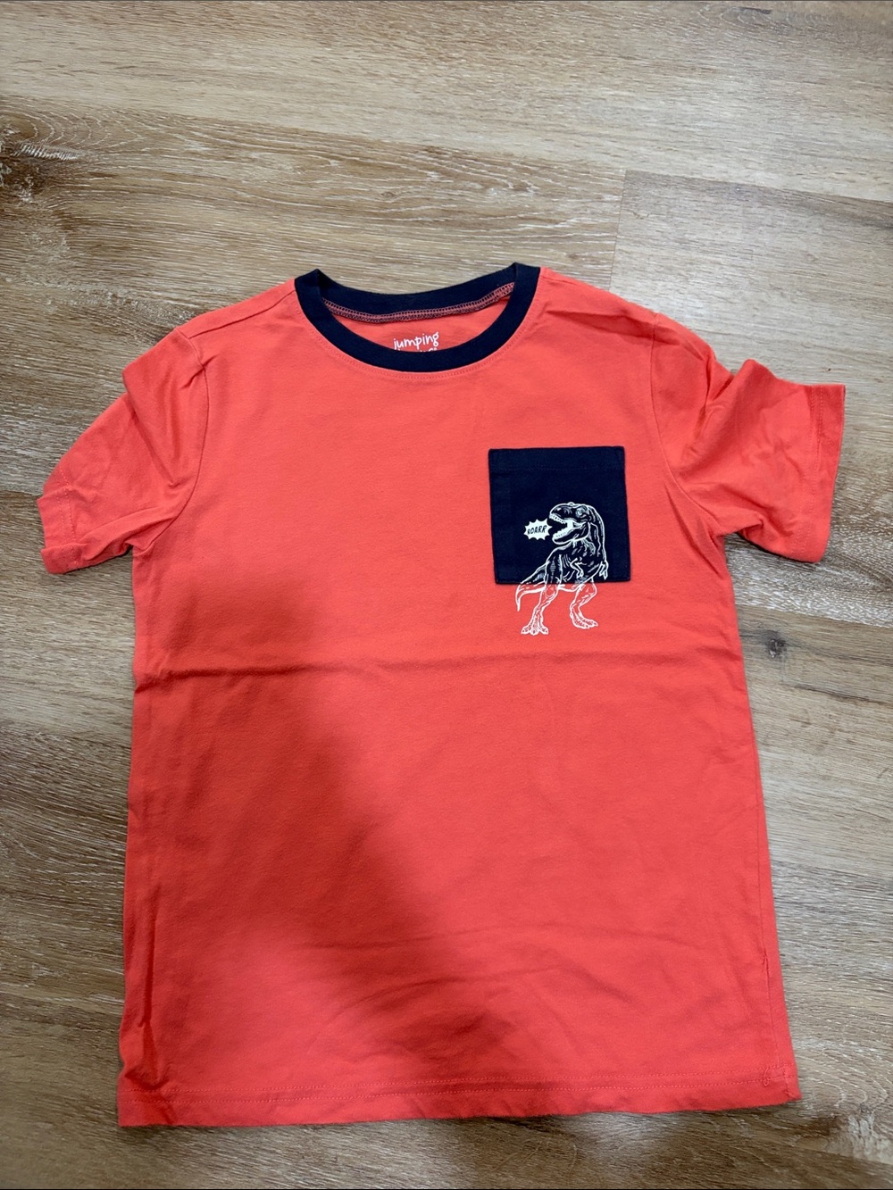 jumping beans Coral-Orange Short Sleeve Tee with Navy Pocket Dino